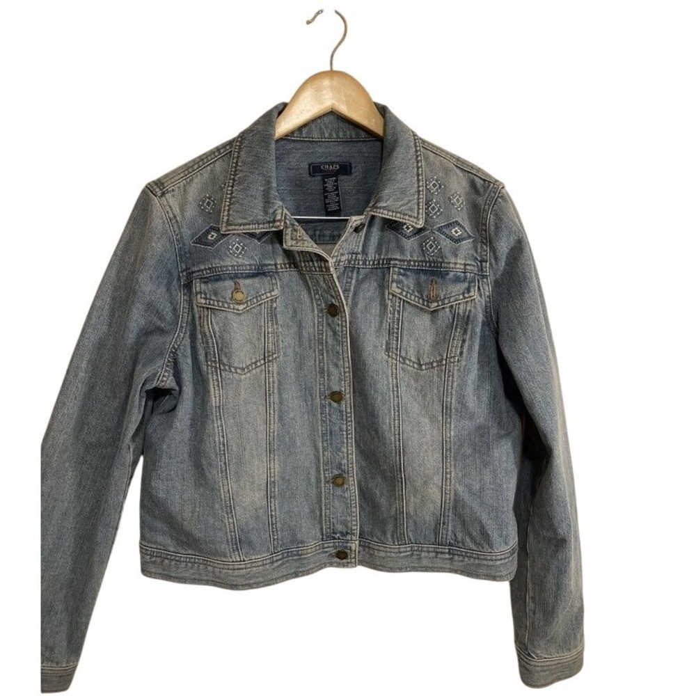 Chaps Denim Jacket‎ Womens XL Blue Cotton Western Embroidered Trucker Boho